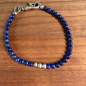 John Varvatos Blue Beaded Bracelet with Silver Clasp